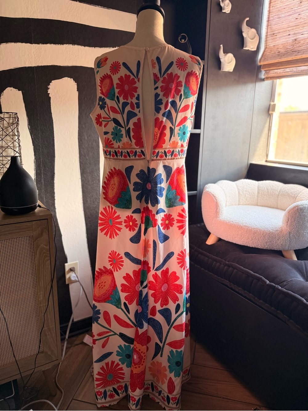 Floral Maxi Dress in White with Red & Blue Flowers - Picture 3 of 5